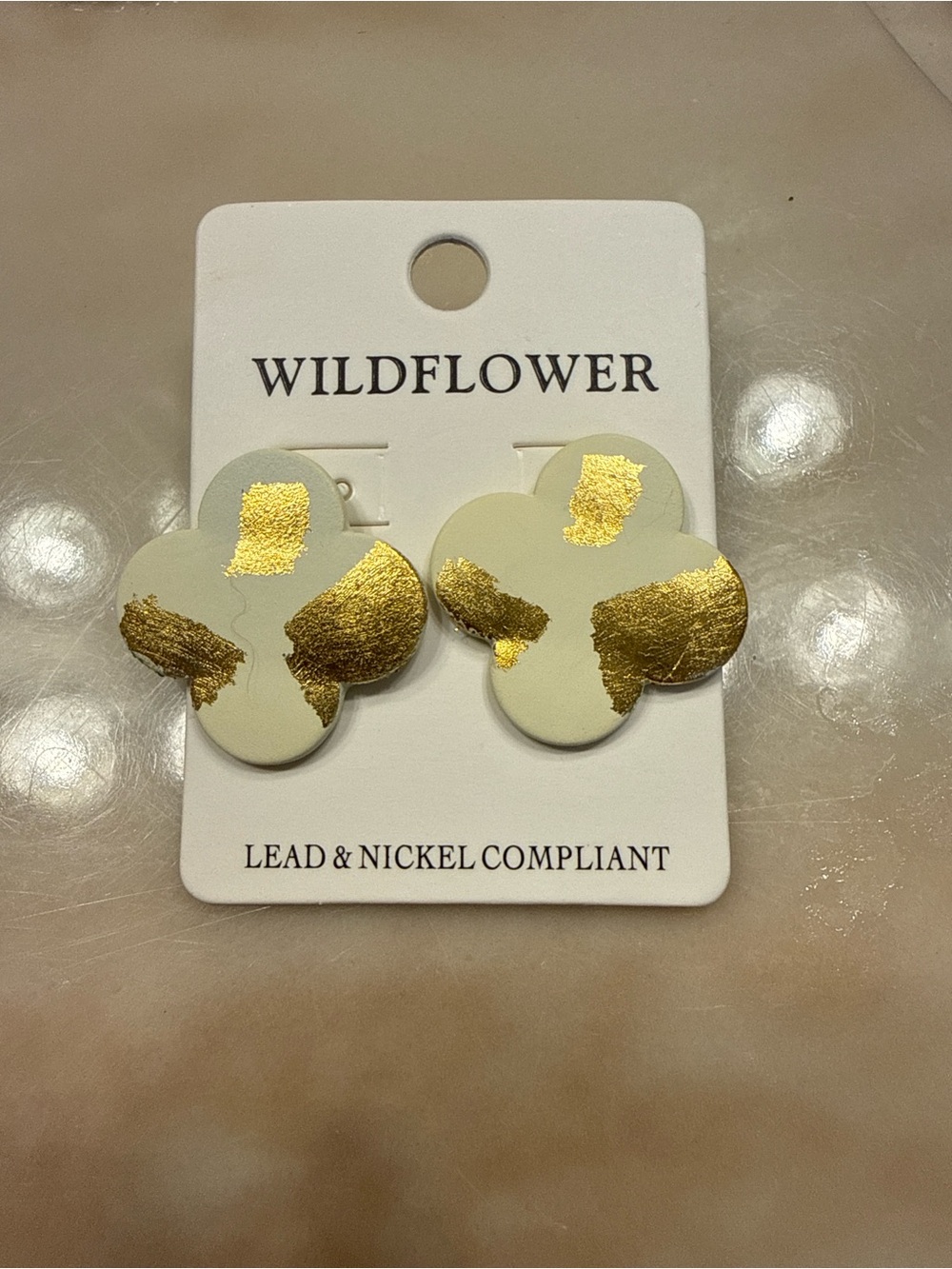 Wildflower Cream and Gold Foil Floral Stud Earrings
